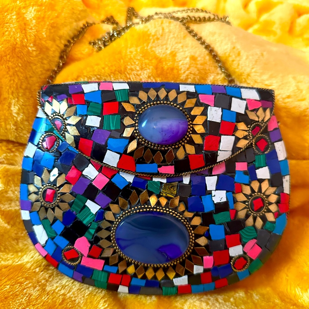 Handmade Mosaic Stone Multi-Color Crossbody purse